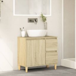 Berkfield Home Bathroom Cabinet Sonoma Oak 65x33x60 cm Engineered Wood in Brown - Size: 65 x 33 x 60 cm - thumbnail 3