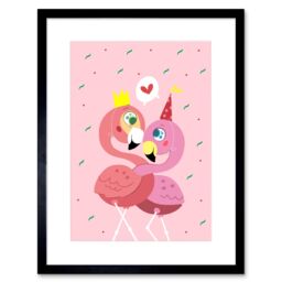 "Artery8 Wall Art Print Kawaii Flamingo Love Art Framed 9x7 inch in Black - Size: W7"" x H9""" - thumbnail 1