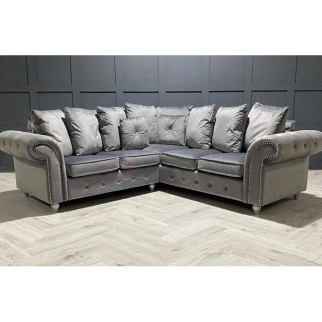 Snugg Furniture UK Limited Raven Plush 2 Corner sofa Grey-Button Arms in Grey - image 1