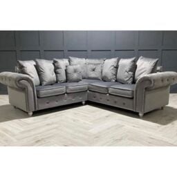 Snugg Furniture UK Limited Raven Plush 2 Corner sofa Grey-Button Arms in Grey - thumbnail 1