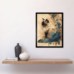 "Artery8 Wall Art Print Ragdoll Cat with Floral Patterns Watercolour Art Framed in Black - Size: W12"" x H16""" - thumbnail 2