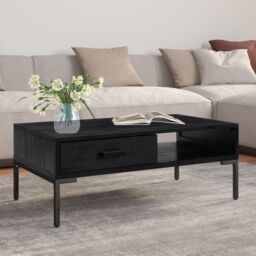 Berkfield Home Coffee Table Black 90x50x35 cm Solid Pinewood - Size: 90 x 50 x 35 cm - thumbnail 1