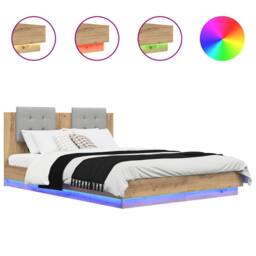 Berkfield Home Bed Frame with Headboard Artisan Oak 160 x 200 cm in Brown - thumbnail 2