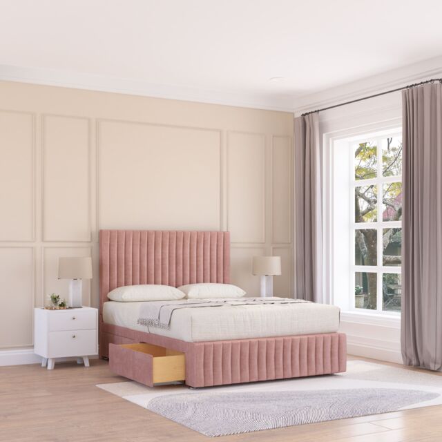 "Sloomy Madison Divan Bed Base No Drawers 12"" Footboard & 26"" Struts Headboard in Pink - Size: Double" - image 1