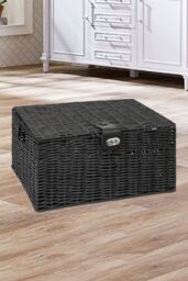 Arpan Resin Woven Hamper Storage Basket Boxes in Black - Size: Medium - thumbnail 3