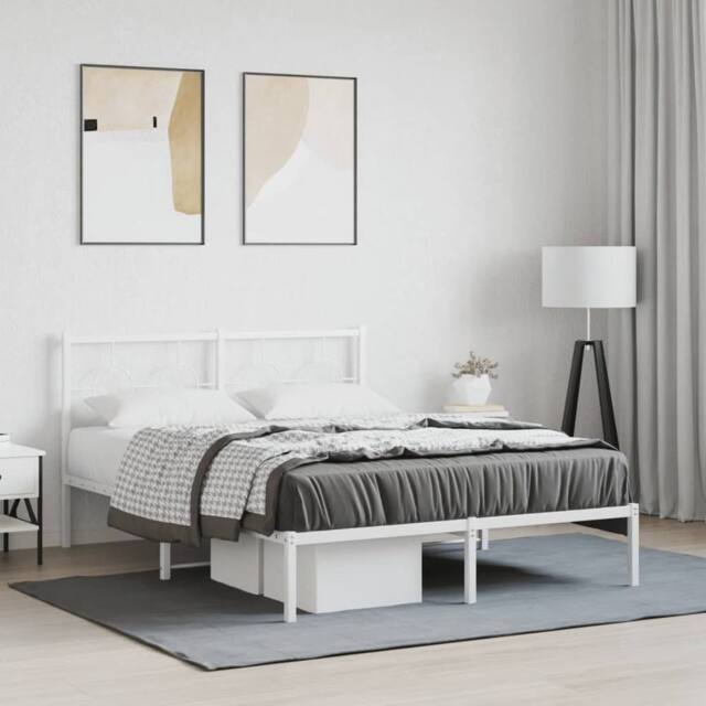 Berkfield Home Metal Bed Frame without Mattress with Headboard White 140x200cm - Size: 140x200 cm - image 1