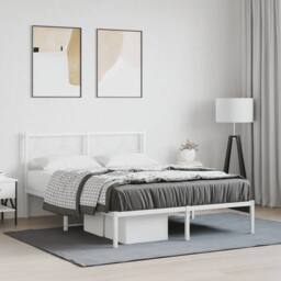 Berkfield Home Metal Bed Frame without Mattress with Headboard White 140x200cm - Size: 140x200 cm - thumbnail 1