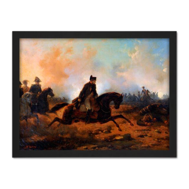 "Artery8 Wall Art Print Bellange Napoleon Charging Battle Waterloo Painting Large Framed Wall Décor Art in Black - Size: W18"" x H24""" - image 1