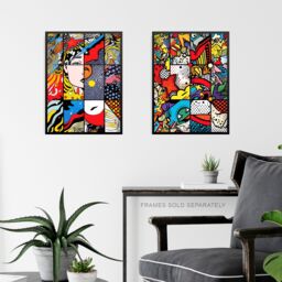 "Artery8 Wall Art Print Set of 3 Abstract Pop Artwork Woman Face Comic Book Strip Style Vibrant Patterns Living Room Poster s Pack - Size: W12"" x H16""" - thumbnail 6