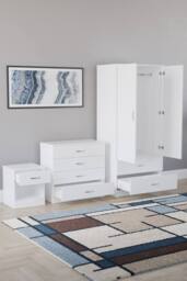 HD Designs Riano 3 Piece Bedroom Set with 4 Drawer Chest & Wardrobe in White - thumbnail 4