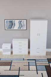 HD Designs Riano 3 Piece Bedroom Set with 4 Drawer Chest & Wardrobe in White - thumbnail 3