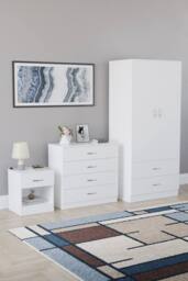 HD Designs Riano 3 Piece Bedroom Set with 4 Drawer Chest & Wardrobe in White - thumbnail 1