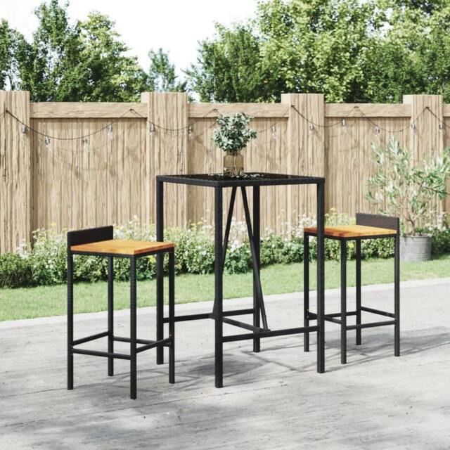 Berkfield Home 3 Piece Garden Bar Set Black Poly Rattan& Solid Wood Acacia - image 1