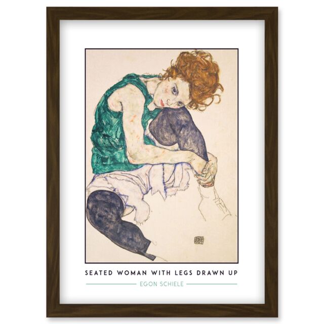 Artery8 Egon Schiele Seated Woman With Legs Drawn Up Expressionist Painting Artwork Framed Wall Art Print A4 in Brown - image 1
