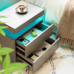 Direct Wicker LED Nightstand Bedside Modern Cabinet with Stone Pattern Decoration in Grey - Size: 1 Pack - thumbnail 4