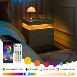 Direct Wicker LED Nightstand Bedside Modern Cabinet with Stone Pattern Decoration in Grey - Size: 1 Pack - thumbnail 3