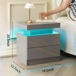 Direct Wicker LED Nightstand Bedside Modern Cabinet with Stone Pattern Decoration in Grey - Size: 1 Pack - thumbnail 2