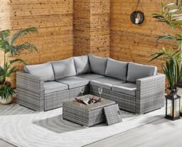Modish Furnishing Sydney 5 Seater Grey Corner Rattan Sofa Set with Ice Bucket - thumbnail 5