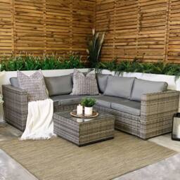 Modish Furnishing Sydney 5 Seater Grey Corner Rattan Sofa Set with Ice Bucket - thumbnail 1