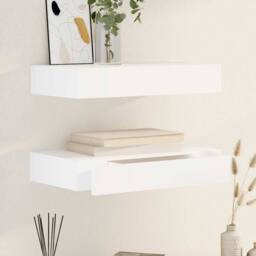 Berkfield Home Modern Floating Wall Shelves with Drawers 2 pcs White 48 cm - thumbnail 2