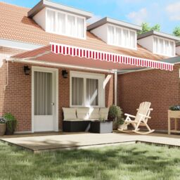 Berkfield Home Manual Retractable Awning Red & White Stripe 450x350 cm - thumbnail 3