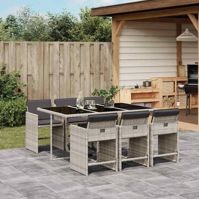 Berkfield Home 7 Piece Garden Dining Set with Cushions Light Grey Poly Rattan - image 1