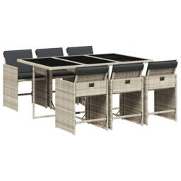 Berkfield Home 7 Piece Garden Dining Set with Cushions Light Grey Poly Rattan - thumbnail 2
