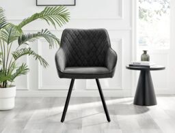FurnitureboxUK Set of 2 Falun Deep Padded Dining Chairs Upholstered in Soft & Durable Fabric With Black Legs in Dark Grey - thumbnail 3