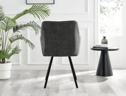 FurnitureboxUK Set of 2 Falun Deep Padded Dining Chairs Upholstered in Soft & Durable Fabric With Black Legs in Dark Grey - thumbnail 5