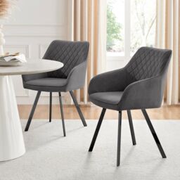 FurnitureboxUK Set of 2 Falun Deep Padded Dining Chairs Upholstered in Soft & Durable Fabric With Black Legs in Dark Grey - thumbnail 1