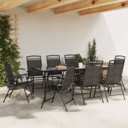 Berkfield Home Folding Garden Chairs 8 pcs Melange Grey Steel & Textilene - thumbnail 4