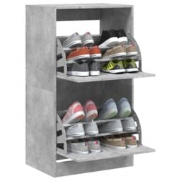 Berkfield Home Shoe Cabinet with 2 Flip-Drawers Concrete Grey 60x42x108 cm - Size: 60 x 42 x 108 cm - thumbnail 4