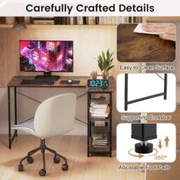 Gymax L-shaped Desk Reversible Corner Computer Desk With Adjustable Shelf in Brown - thumbnail 8