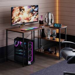Gymax L-shaped Desk Reversible Corner Computer Desk With Adjustable Shelf in Brown - thumbnail 5