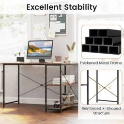 Gymax L-shaped Desk Reversible Corner Computer Desk With Adjustable Shelf in Brown - thumbnail 7