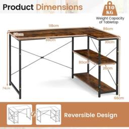 Gymax L-shaped Desk Reversible Corner Computer Desk With Adjustable Shelf in Brown - thumbnail 2