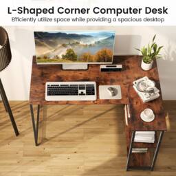 Gymax L-shaped Desk Reversible Corner Computer Desk With Adjustable Shelf in Brown - thumbnail 3