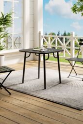 Living and Home Outdoor Garden Metal Dining Table in Black - thumbnail 1