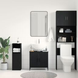 Berkfield Home Bathroom Sink Cabinet Black Oak 60x30x60 cm Engineered Wood - Size: 60 x 30 x 60 cm - thumbnail 4