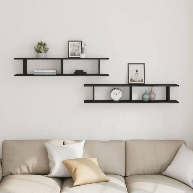 Berkfield Home Wall Shelves 2 pcs Black Oak 105x18x20 cm Engineered Wood - Size: 105 x 18 x 20 cm - image 1