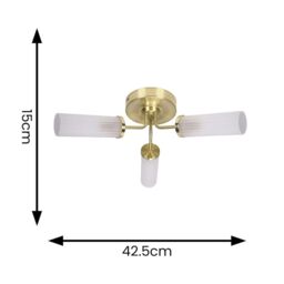 ValueLights Canya 3 Way IP44 Rated Bathroom Frosted Reeded Glass Flush Ceiling Light in Gold - thumbnail 7