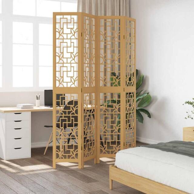 Berkfield Home Room Divider 4 Panels Brown Solid Wood Paulownia in Light Tan - image 1