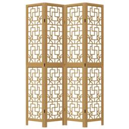 Berkfield Home Room Divider 4 Panels Brown Solid Wood Paulownia in Light Tan - thumbnail 4