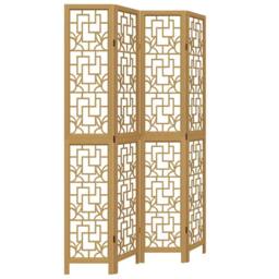 Berkfield Home Room Divider 4 Panels Brown Solid Wood Paulownia in Light Tan - thumbnail 3