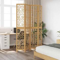 Berkfield Home Room Divider 4 Panels Brown Solid Wood Paulownia in Light Tan - thumbnail 1