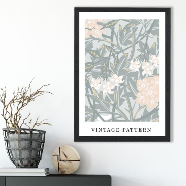 ARTZE William Morris Jasmine in Green & Peach Art Print / Black Frame / SIZE: A3 - Size: A4 - image 1