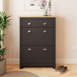 GFW Lancaster 2 Door 1 Drawer Shoe Cabinet in Black - thumbnail 1