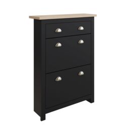 GFW Lancaster 2 Door 1 Drawer Shoe Cabinet in Black - thumbnail 2