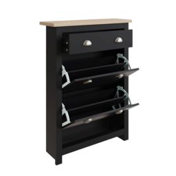 GFW Lancaster 2 Door 1 Drawer Shoe Cabinet in Black - thumbnail 3