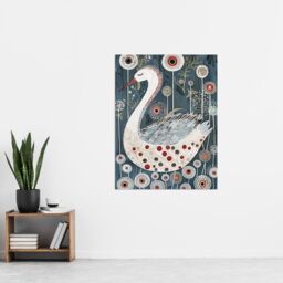 "Artery8 Cute Abstract Swan Floral Blue Red White Painting Wall Art Print - Size: W24"" x H32""" - thumbnail 4